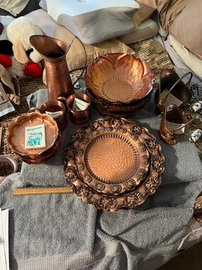 NWT vintage Gregorian Copper Decorative Serving Bowl and Plate Set assorted pcs